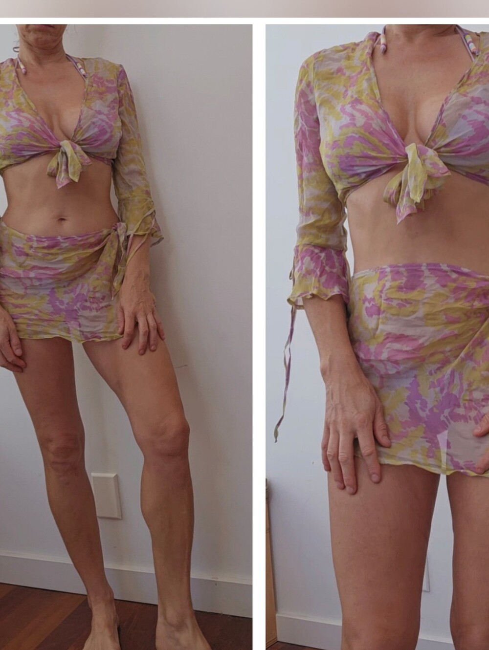 Wolf & Badger 100% Silk Ethereal Pixie Flutter Sheer Wrap Skirt Top Set Xs S - Picture 2 of 4